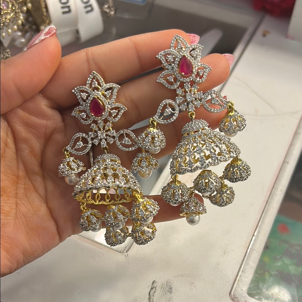 Elegant Gold and Silver Floral Earrings